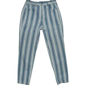 American Eagle Mom Jeans Womens Size 10L blue white striped high rise ankle